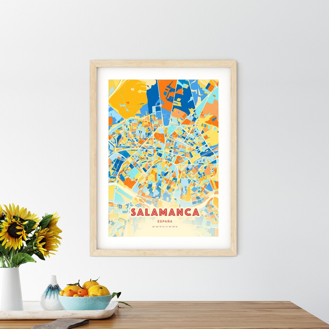 Salamanca Spain Blue Orange Colorful Historic City Map Art Poster - Image 2
