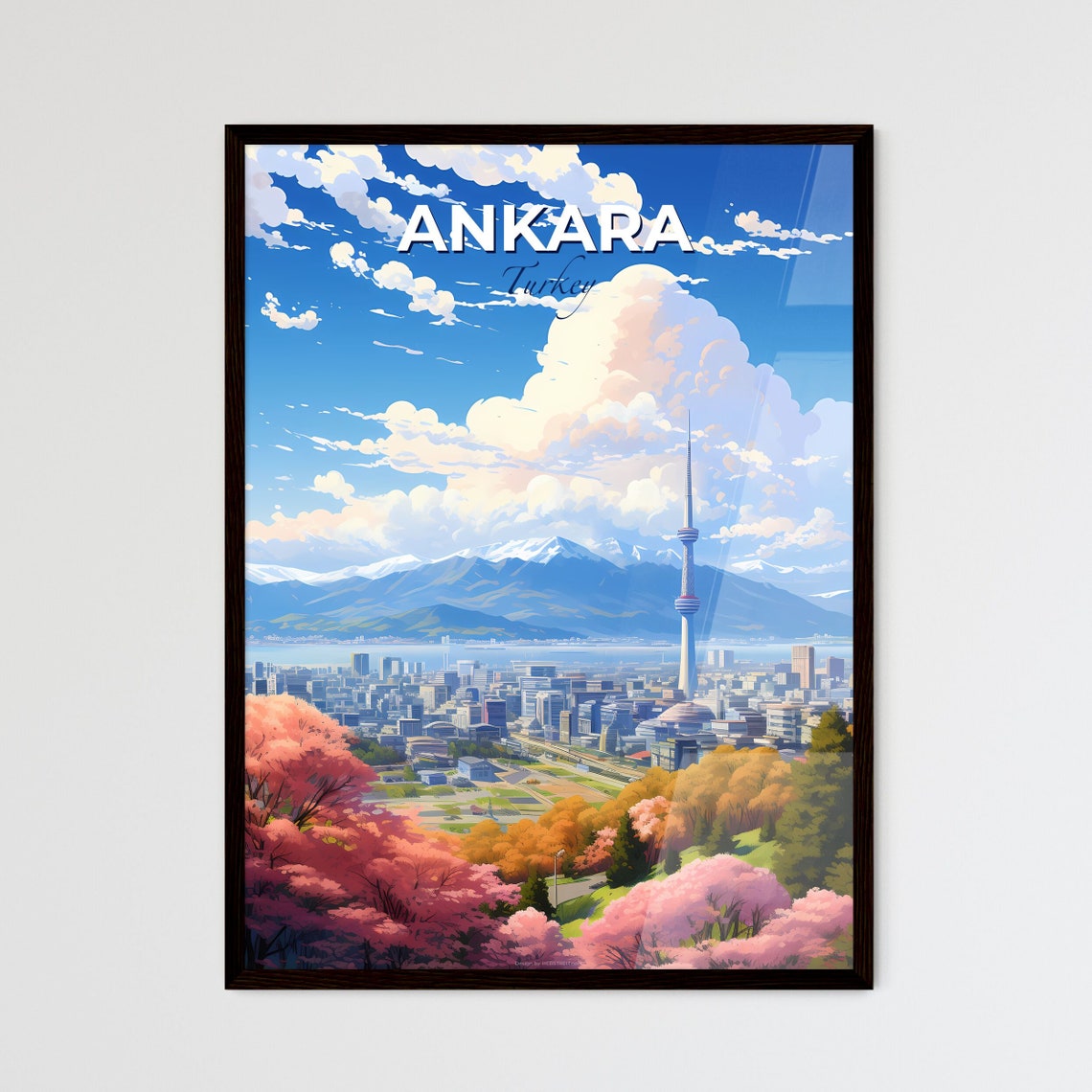 Ankara Turkey Snow Mountain Tower Spring Skyline Travel Art Poster