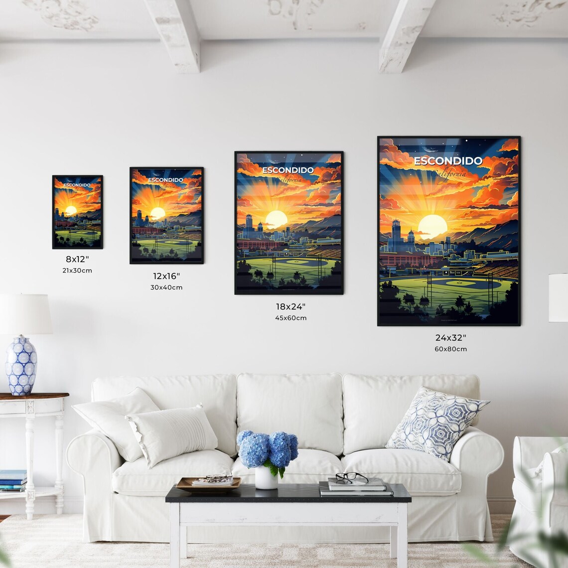 Escondido California Ballpark Sunset Skyline Vintage Travel Poster - Image 3