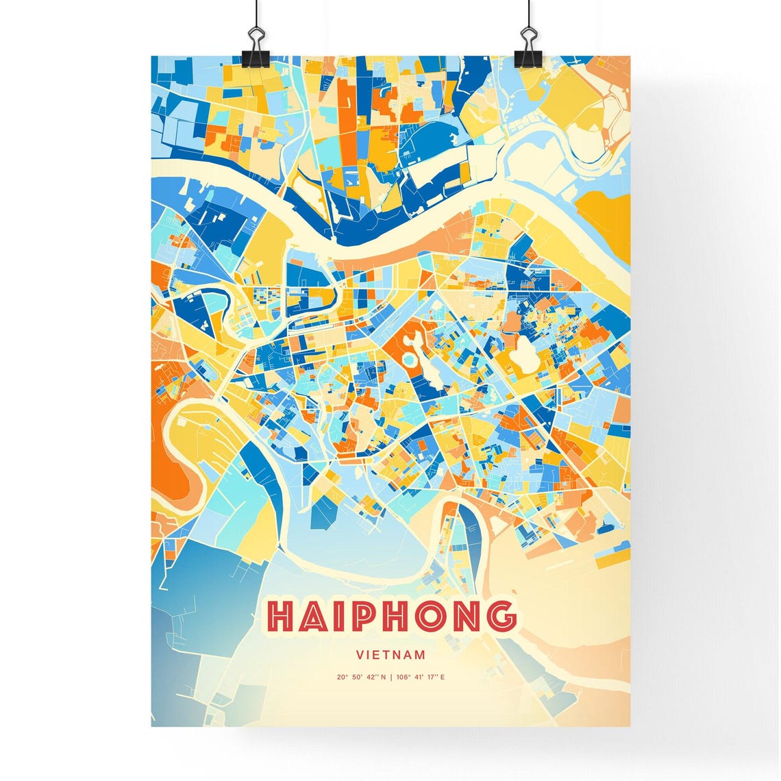 Haiphong Vietnam City Map Blue Orange Street Map Poster Asia Gift - Image 3