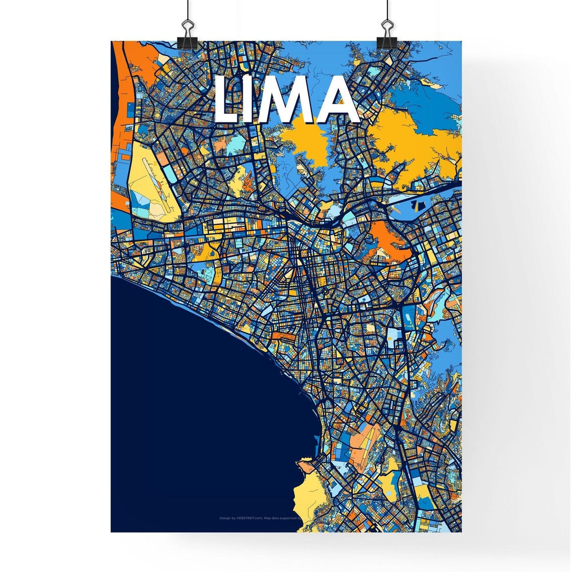 Lima Peru Pacific Coast Bold Vibrant Colorful City Map Art Poster - Image 4