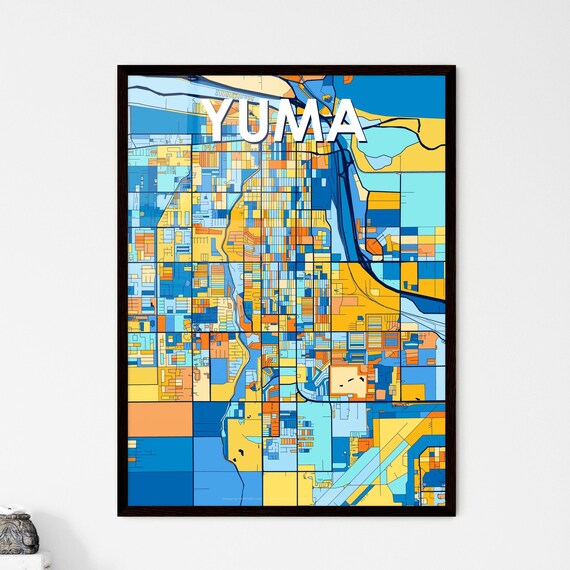 Yuma Arizona Stylish Vibrant Blue and Orange Mosaic City Map Poster