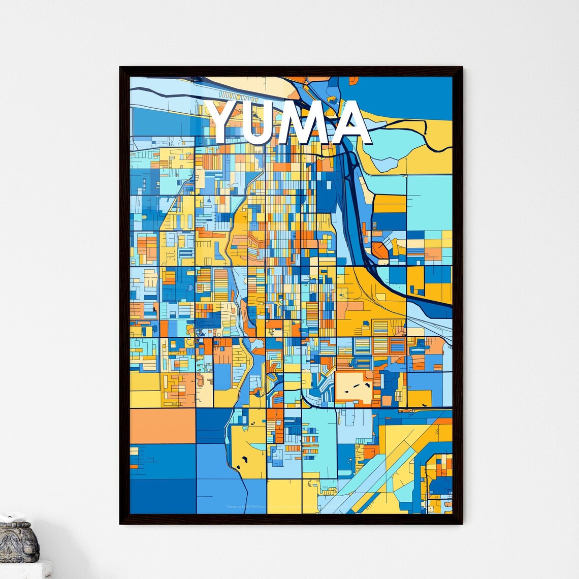 Yuma Arizona Stylish Vibrant Blue and Orange Mosaic City Map Poster