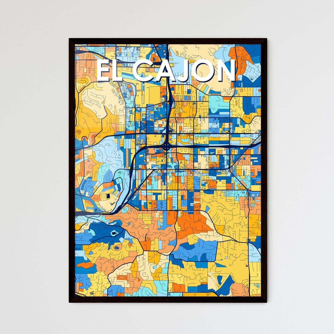El Cajon California Colorful Street Map Art Home Decor Poster