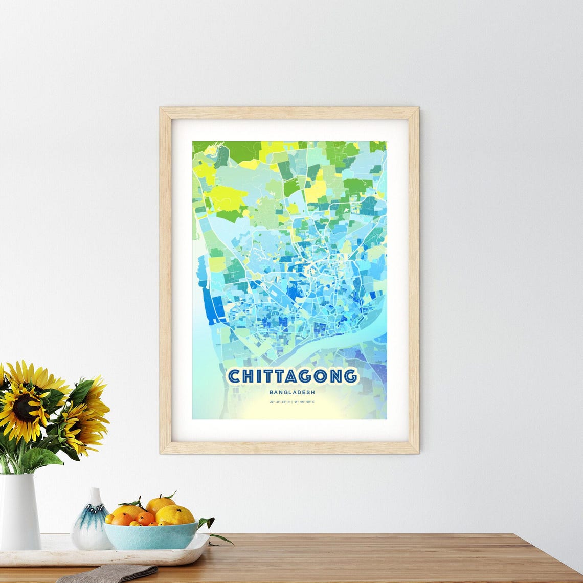 Chittagong Bangladesh Pastel Blue City Map Art with Coordinates Poster - Image 2