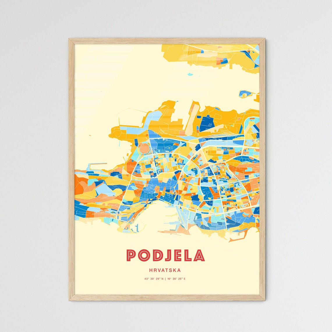 Split Croatia Podjela Modern Colorful City Map Blue Orange Poster