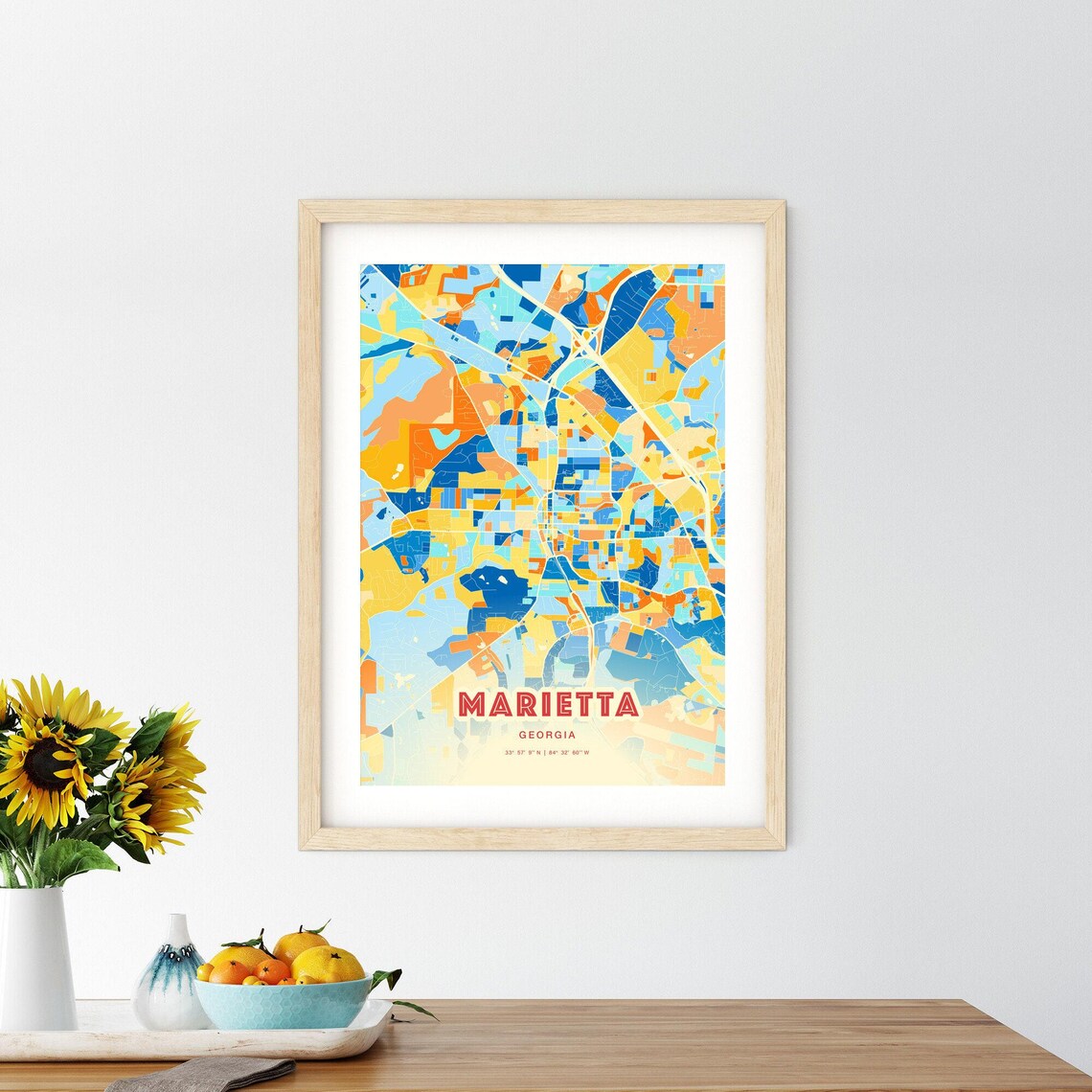 Abstract Marietta Georgia Modern Colorful City Street Map Art Poster - Image 2