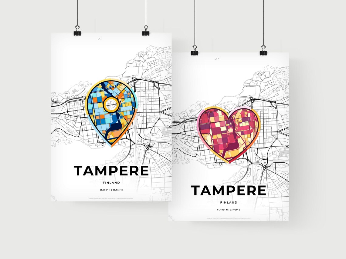 Tampere Finland Modern Minimalist Heart Street Map Art Poster - Image 2