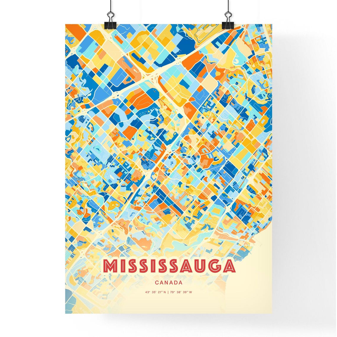 Mississauga Canada Vibrant Colorful Blue Orange City Map Art Poster - Image 3