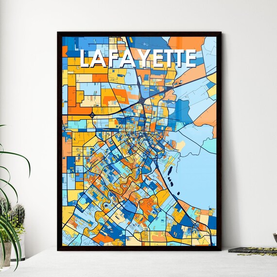 Lafayette Louisiana Stylized Blue and Orange City Map Poster