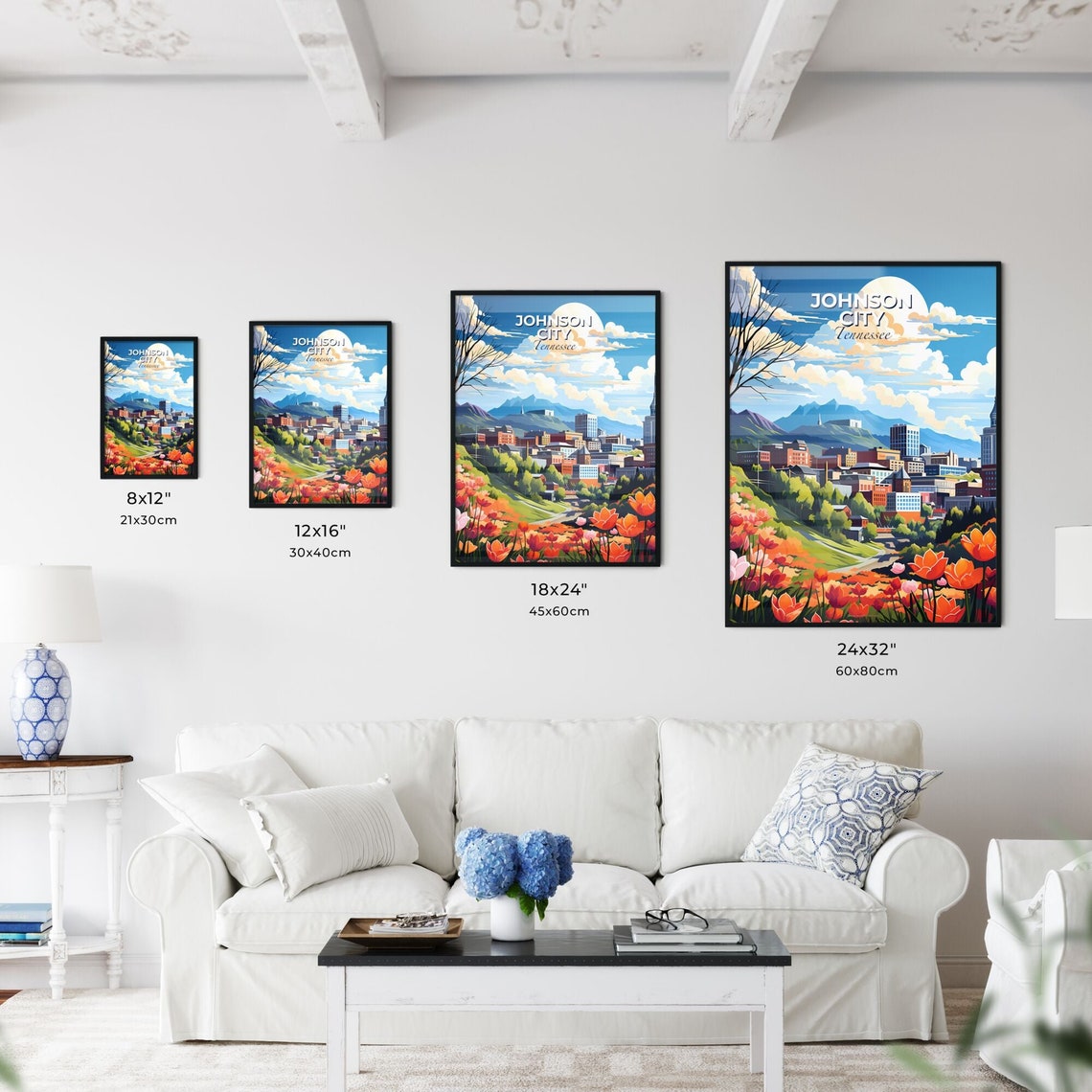 Johnson City Tennessee Spring Flower Field City Skyline Poster - Image 3