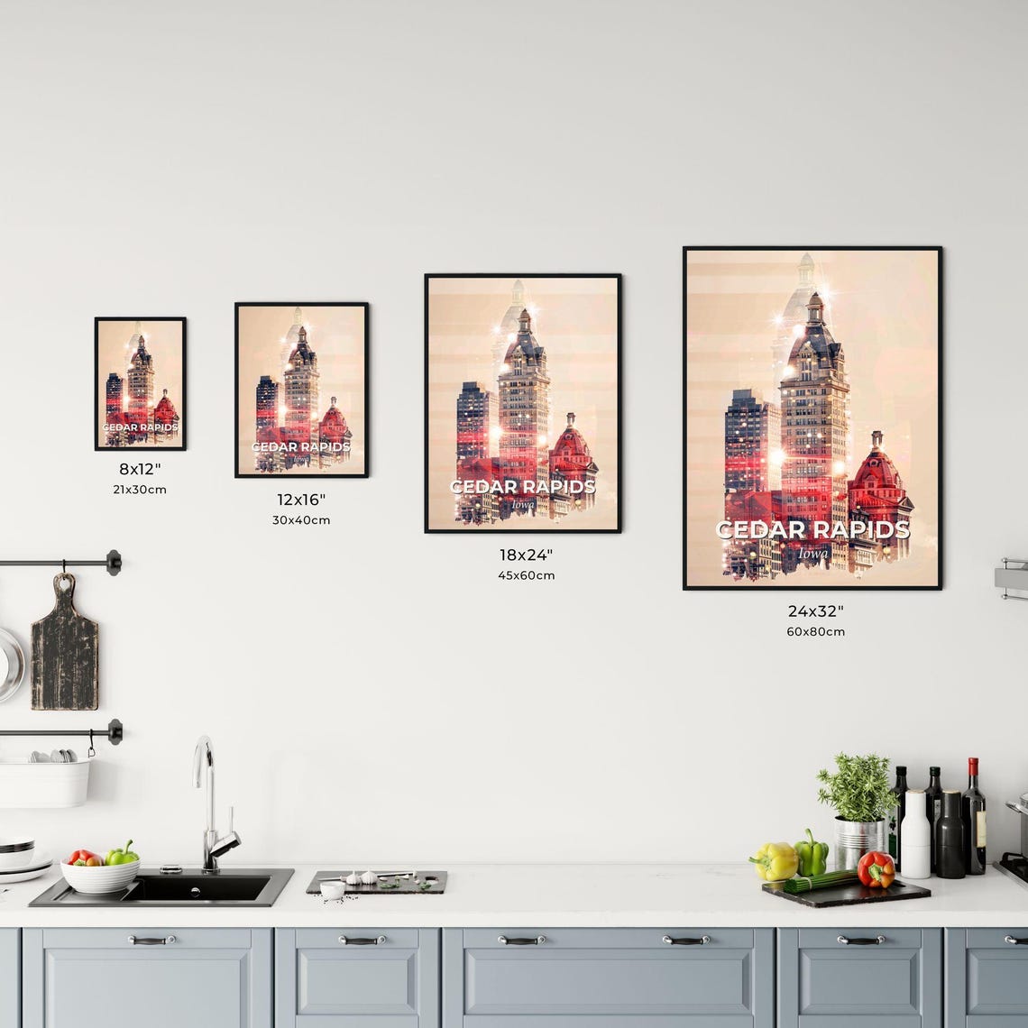 Cedar Rapids Iowa Historic Downtown Towers Sunset Cityscape Poster - Image 3