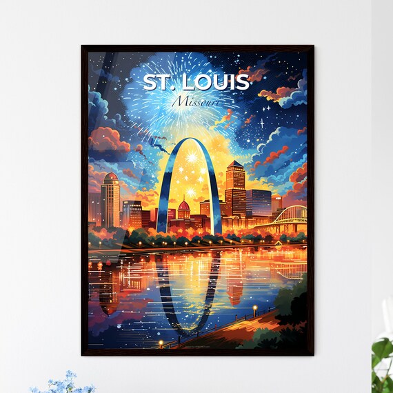 St. Louis Missouri Gateway Arch Fireworks Night Travel Poster