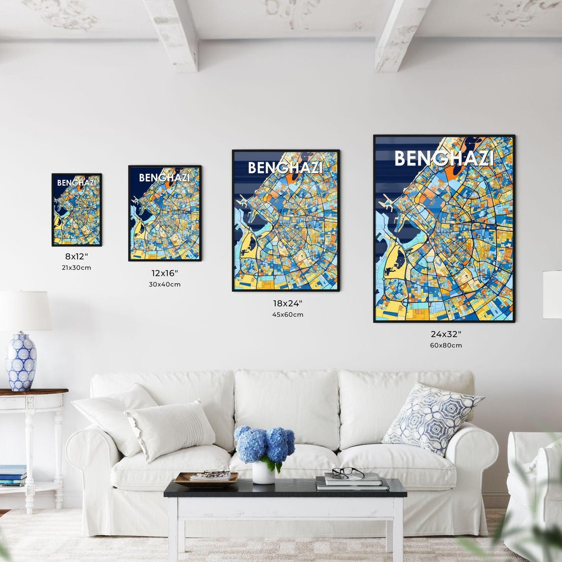 Benghazi Libya Vibrant Colorful City Map Art Print Home Decor - Image 3