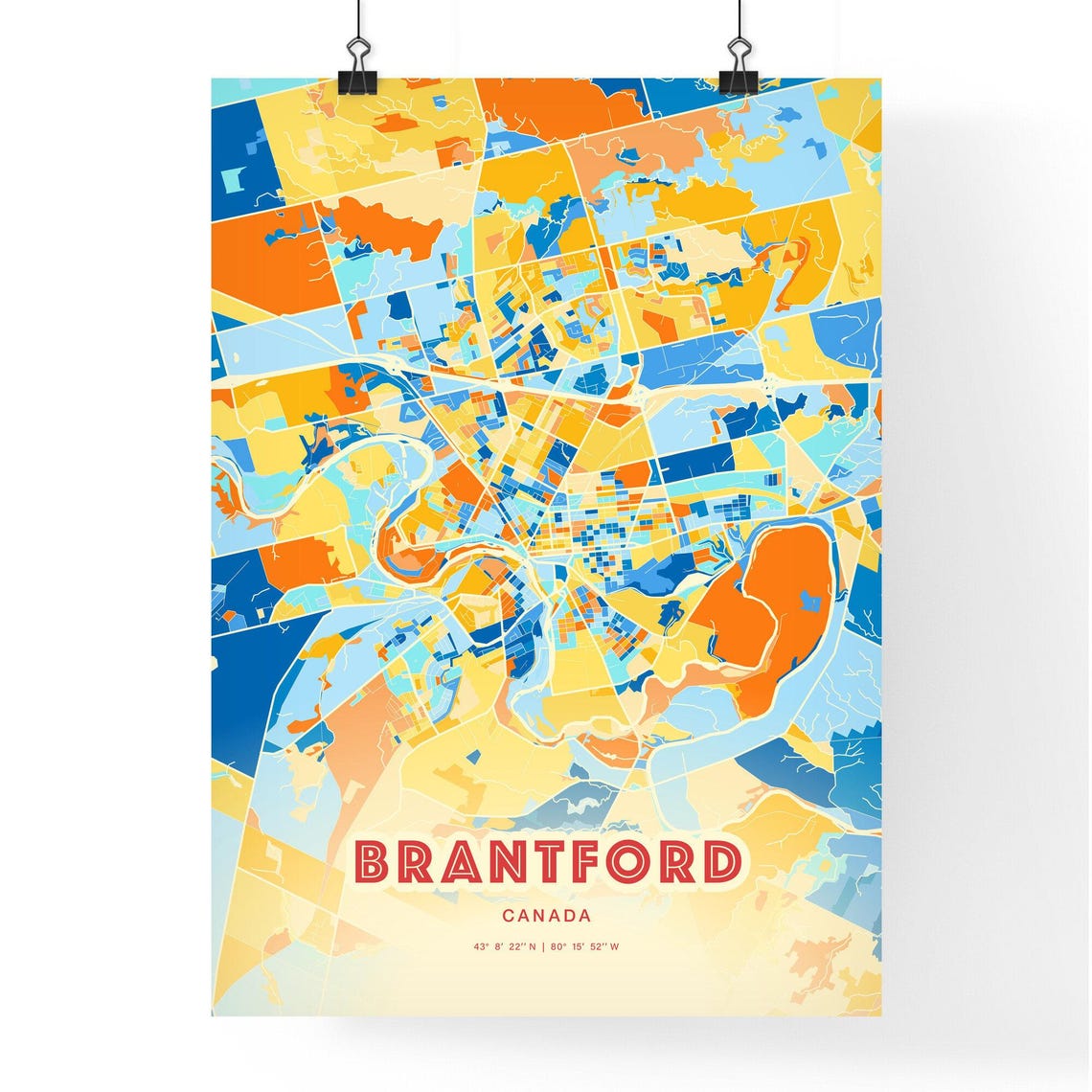 Abstract Brantford Canada Modern Colorful City Street Map Art Poster