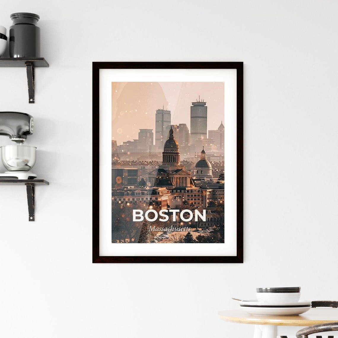 Boston Massachusetts Historic Dome Skyline Golden Art Poster - Image 2
