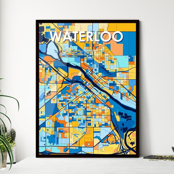 Waterloo Iowa Bold Colorful Vibrant City Street Map Art Poster