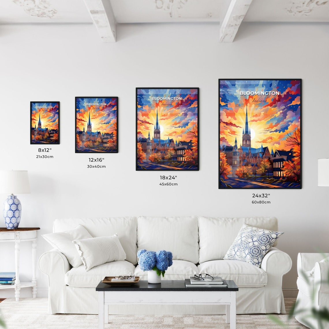 Bloomington Indiana Cathedral Sunset Vibrant Skyline Art Poster - Image 3