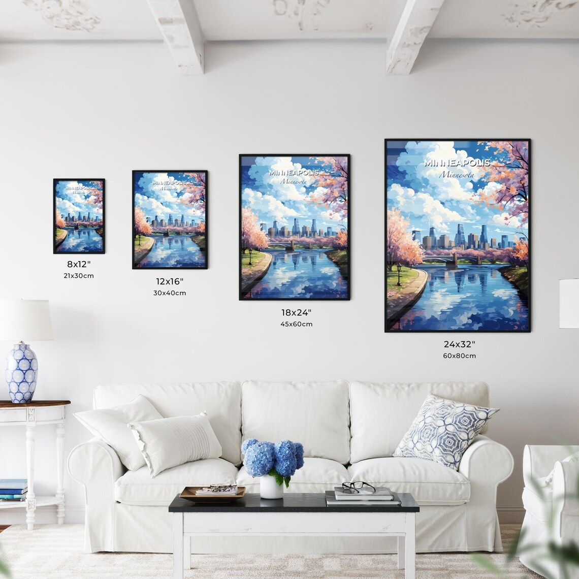 Minneapolis Minnesota River Bridge Blossom Skyline Travel Poster - Image 3