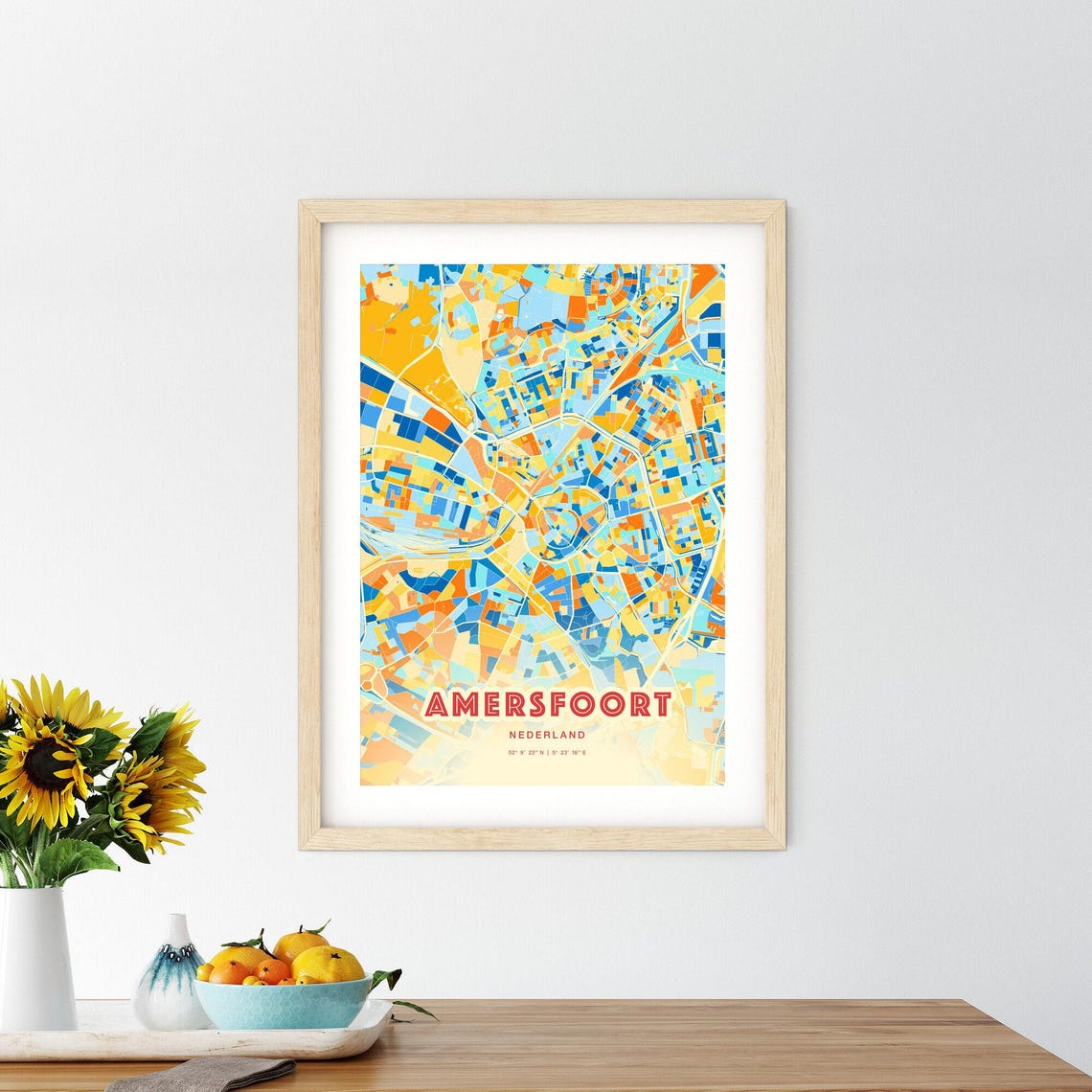 Amersfoort Netherlands Colorful Blue Orange City Map Poster Gift - Image 2