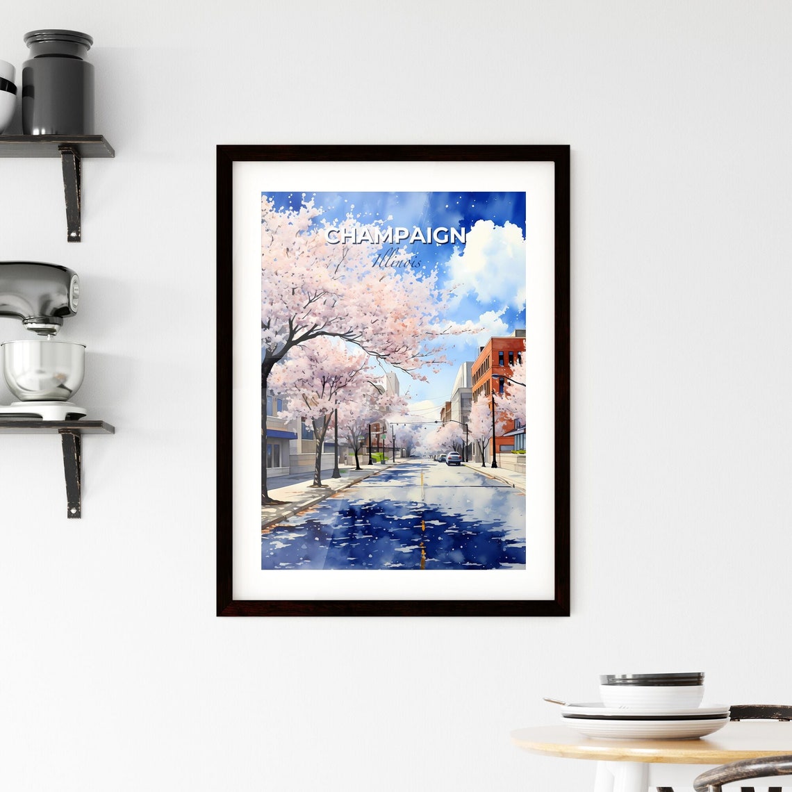 Champaign Illinois Cherry Blossom City Street Spring Travel Poster - Image 2