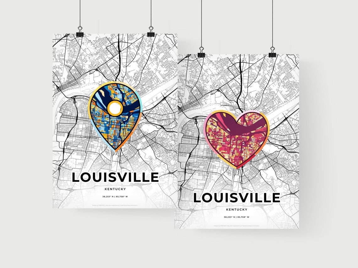 Louisville Kentucky Minimal Map Art With Colorful Heart Icon Poster - Image 2
