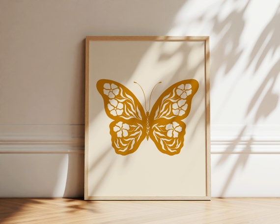 Folk Art Butterfly Cottagecore Decor Scandinavian Folk Art Floral Botanical Art Butterfly Decor Art