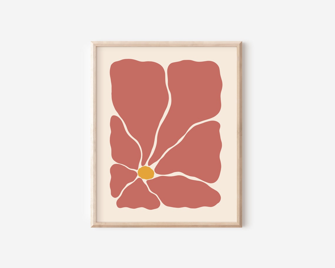 Retro Abstract Flower Illustration Coral Cream Groovy Floral Poster - Image 2