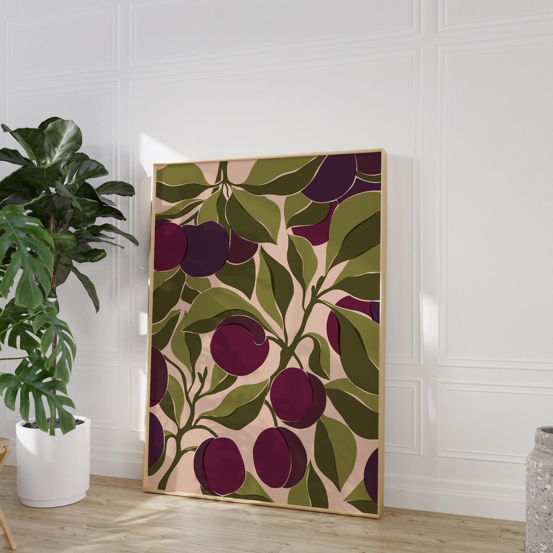 Plums Abstract Botanical Poster, Boho Kitchen Wall Art - Image 2