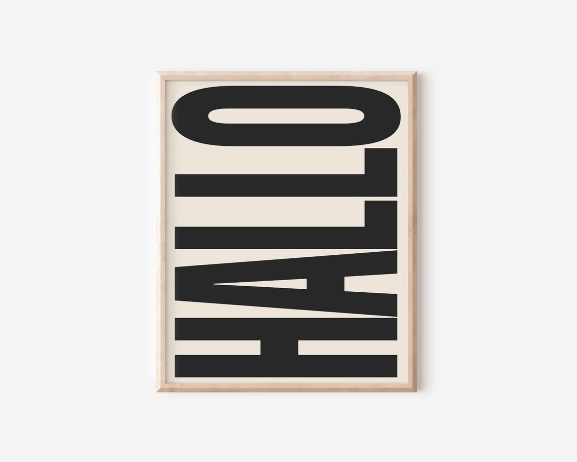 Hallo Retro German Greeting Bold Typography Monochrome Wall Poster - Image 2