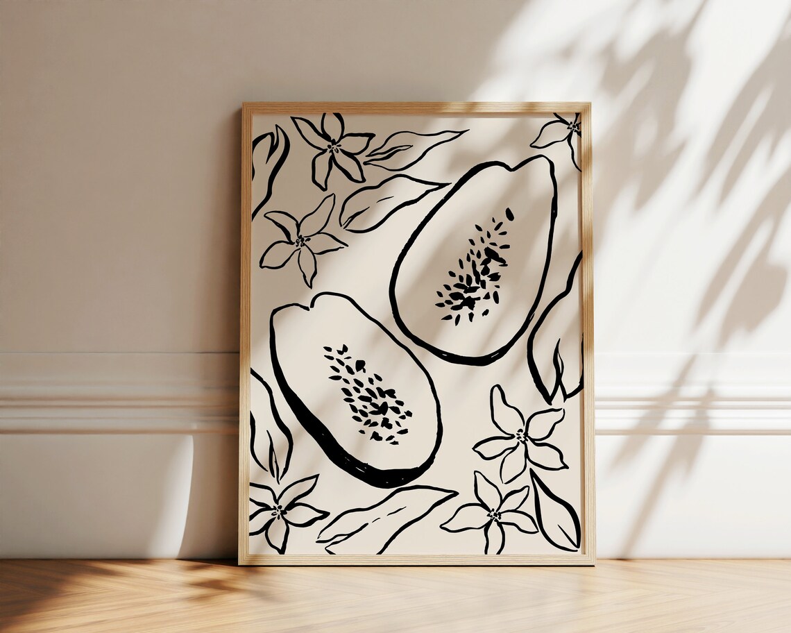 Papaya Botanical Ink Drawing, Tropical Kitchen Art Print - Image 2