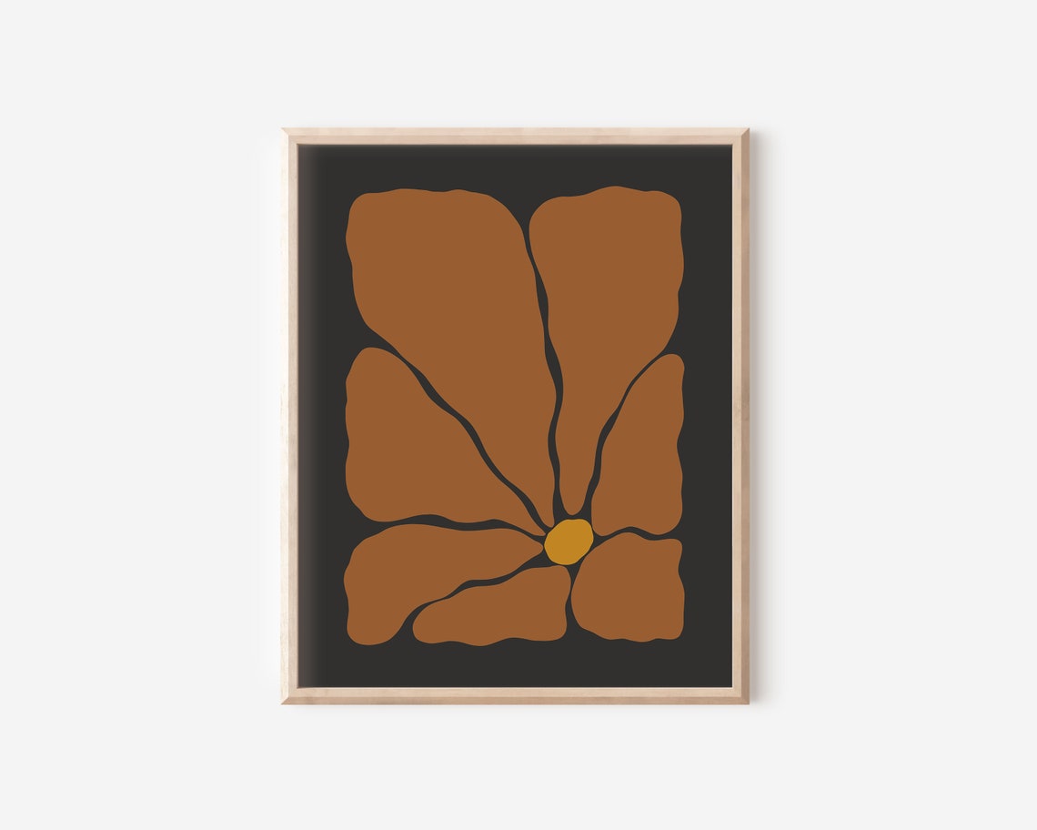 Caramel Copper Abstract Bloom Amber Dot Deep Black Retro Poster - Image 2