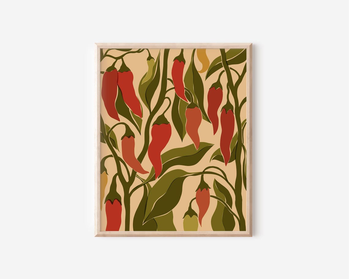 Red Chili Peppers Botanical Market Illustration Kitchen Poster - Image 2