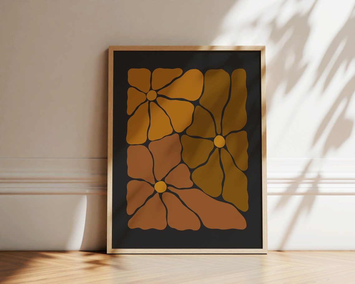 Retro Groovy Flower Trio Rust Terracotta Autumn Bloom Wall Art