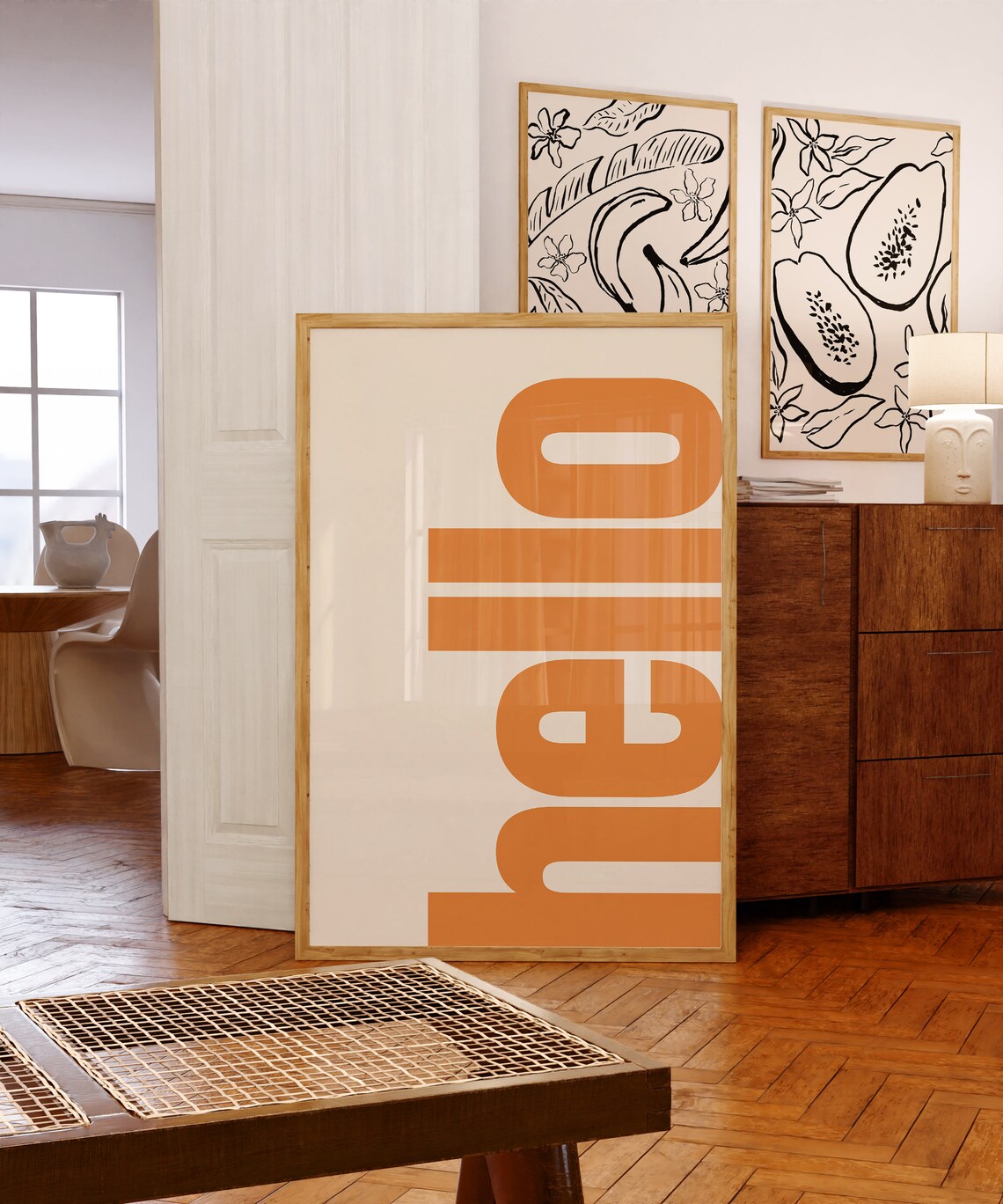 Hello Typography Poster, Retro Neutral Gallery Art