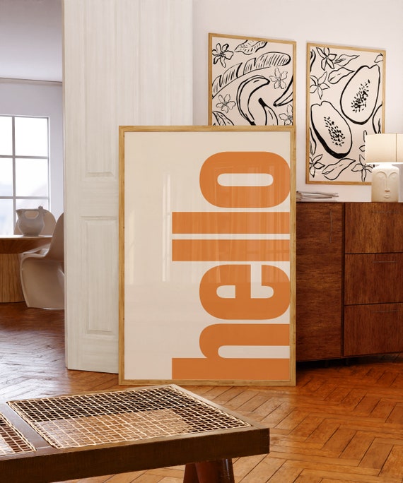Hello Typography Poster, Retro Neutral Gallery Art