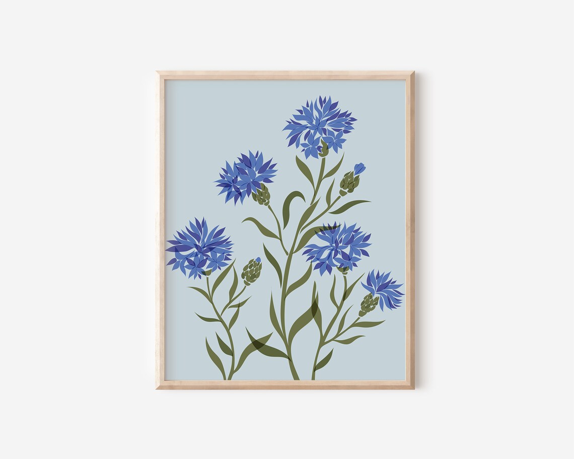 Cornflowers Abstract Botanical Art Print