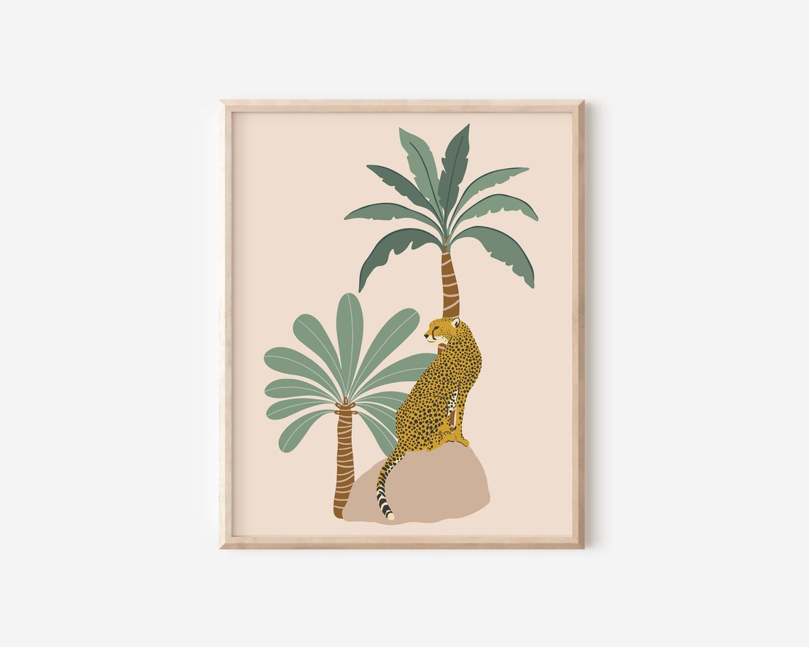 Cheetah and Palm Trees Illustration Tropical Safari Decor Poster - Image 2