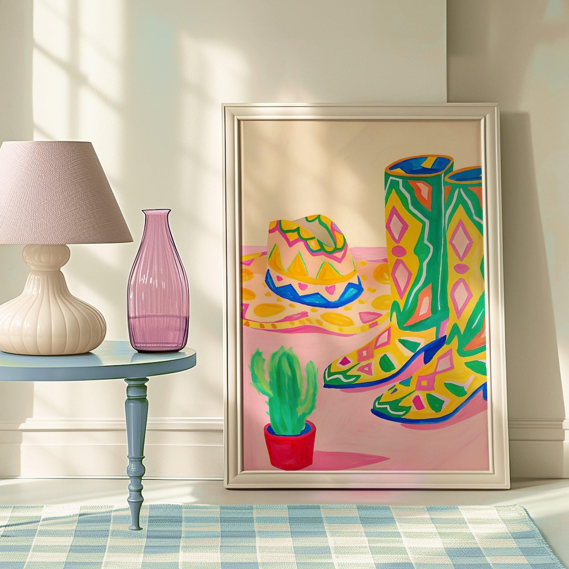 Colorful Cowboy Boots and Hat Coquette Watercolor Western Poster