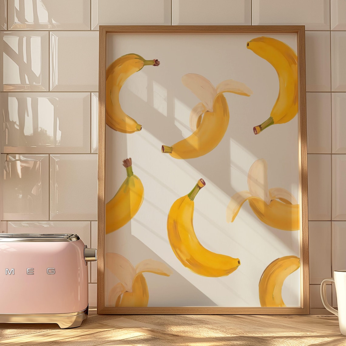Yellow Bananas Watercolor Fruit Pattern Trendy Dopamine Kitchen Wall Art