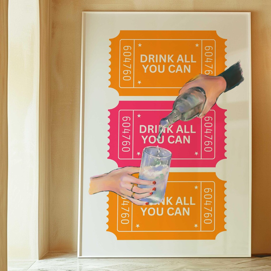 Drink All You Can Cocktail Tickets Retro Bar Cart Party Poster