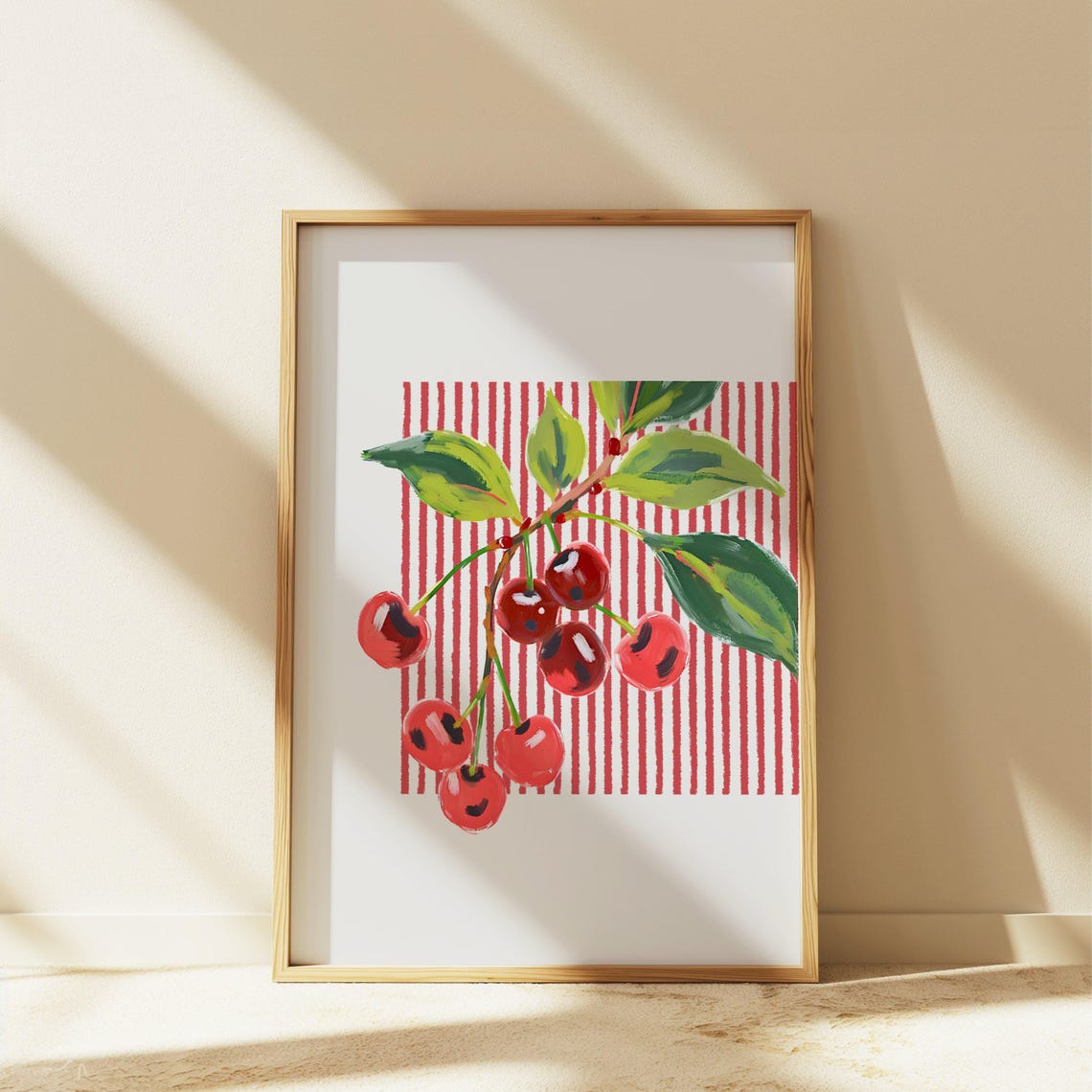 Red Cherry Branch Watercolor Fruit Art Kitchen Dining Room Poster