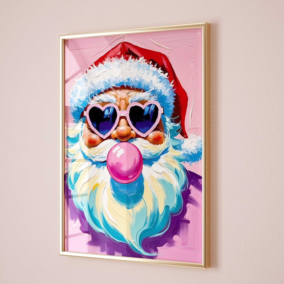 Funky Santa Art Print, Pink Christmas Decor
