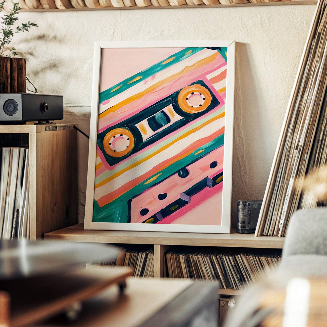 Cassette Tapes Poster, Watercolor Retro Music Art Print