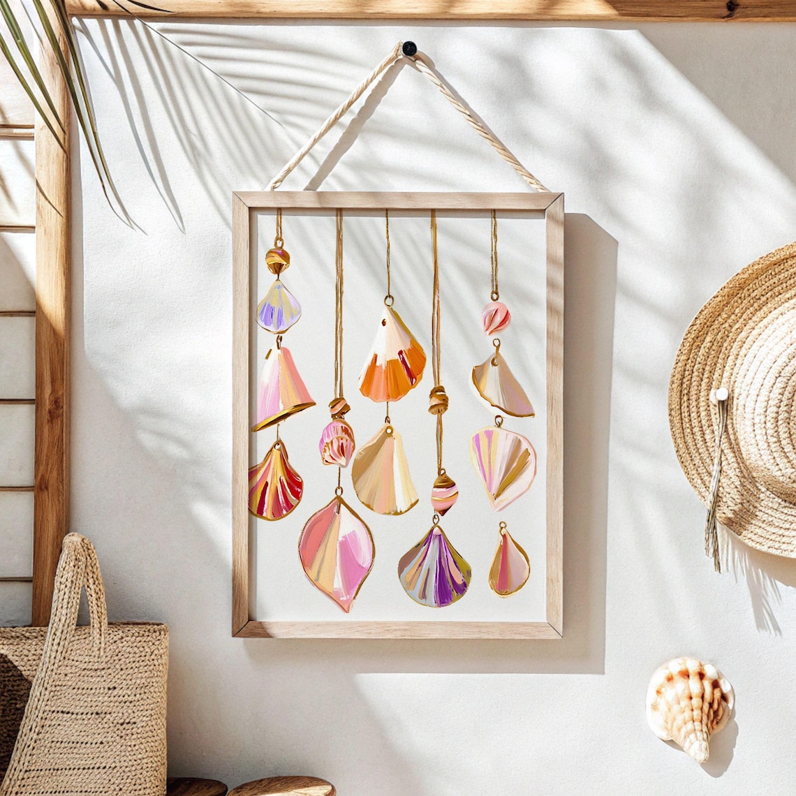 Pastel Seashell Wind Chime Watercolor Coastal Beach House Poster