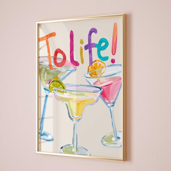 To Life Watercolor Cocktail Wall Art Print