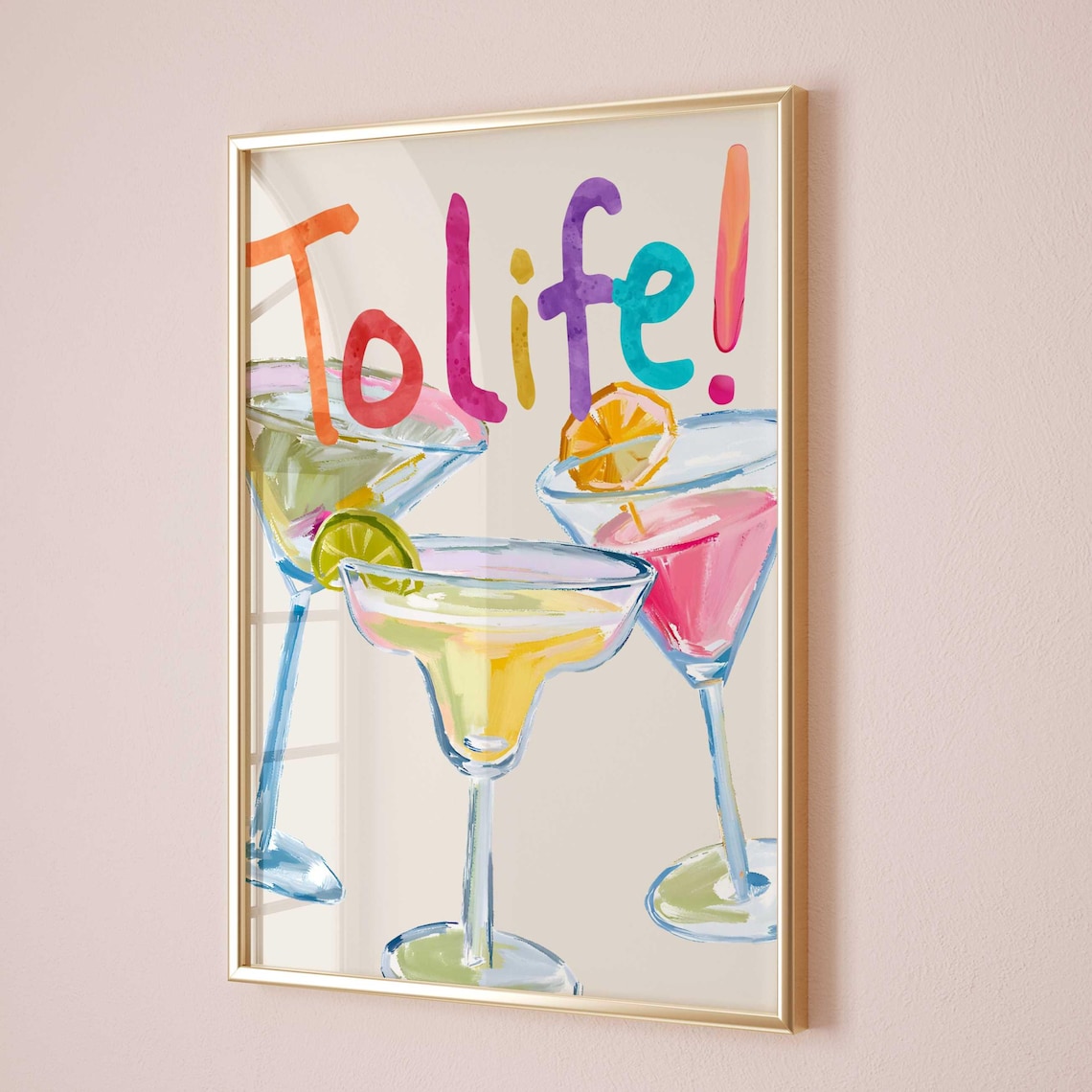 To Life Watercolor Cocktail Wall Art Print