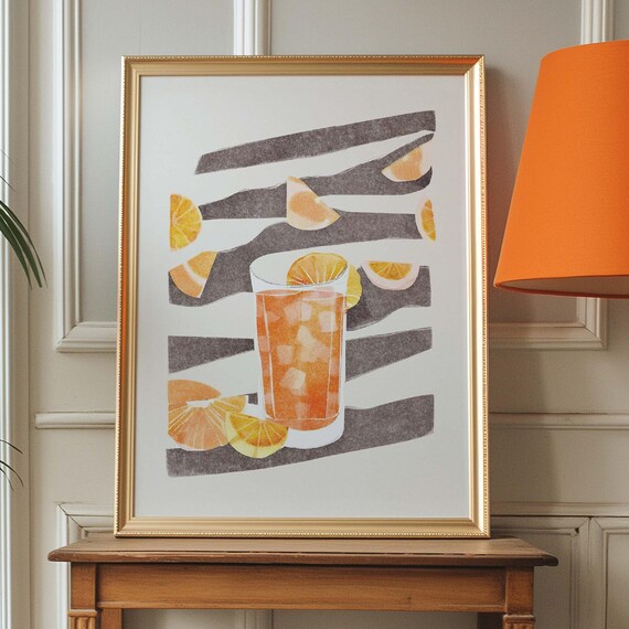 Aperol Spritz Watercolor Art Print, Bar Art