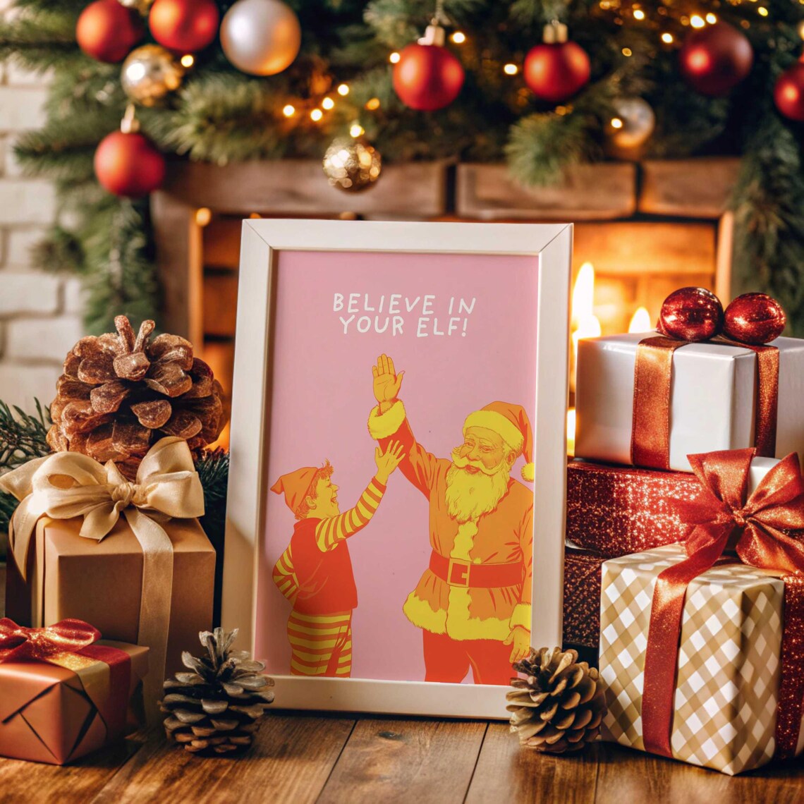 Funny Santa Claus Christmas Poster, Maximalist Holiday Decor