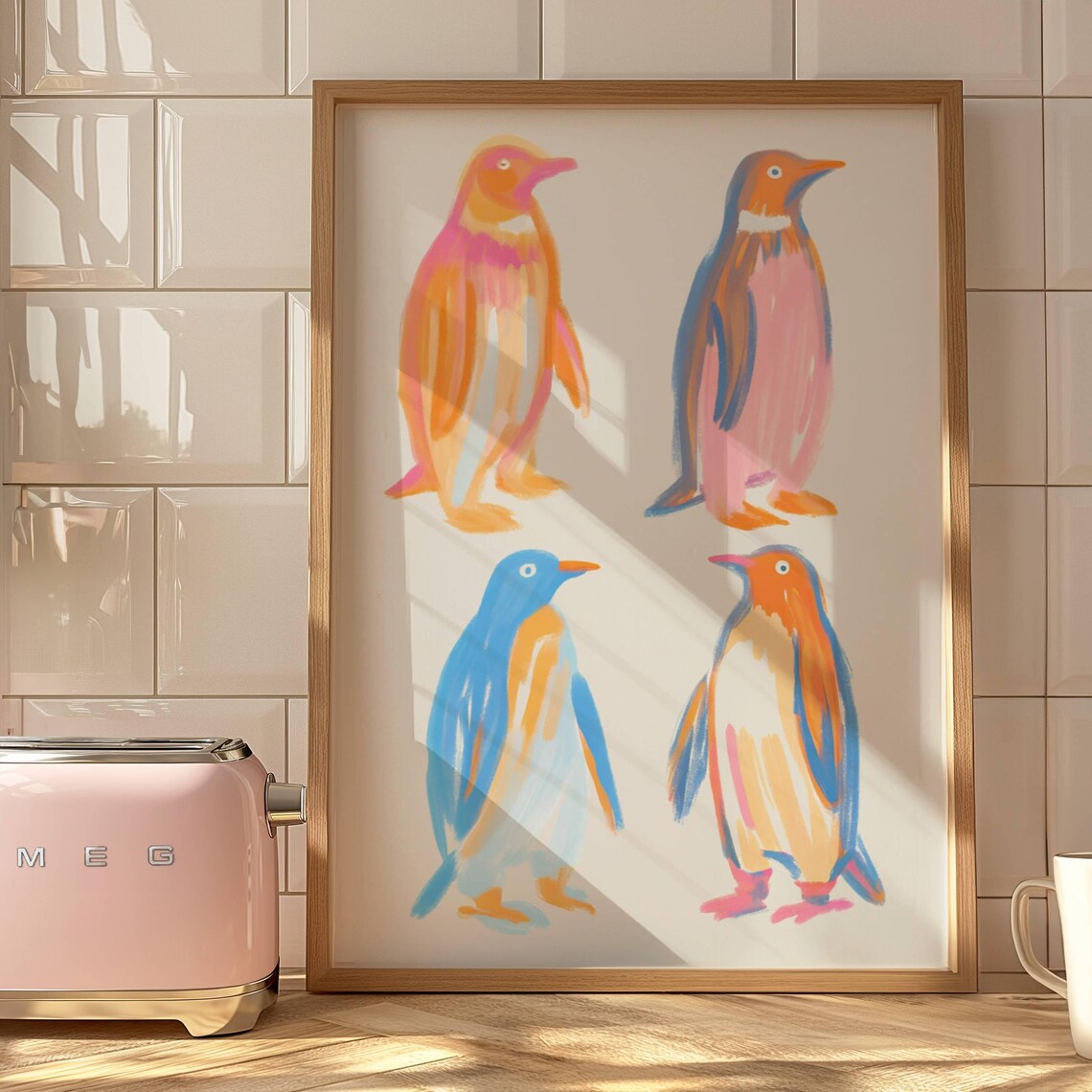 Colorful Penguins Watercolor Arctic Birds Coastal Nursery Wall Art